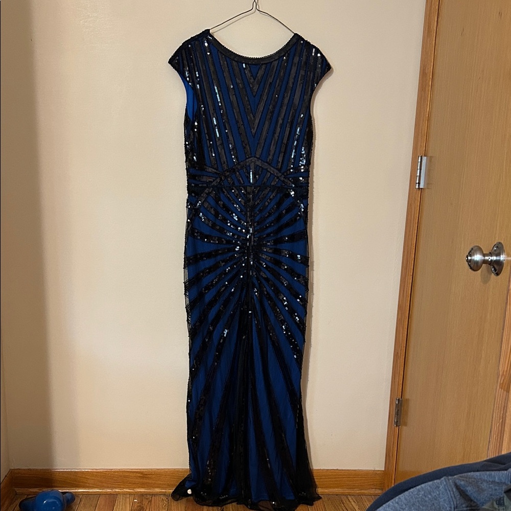 Fundaisy 1920s Gatsby Sequined Dress Flapper blue black XL